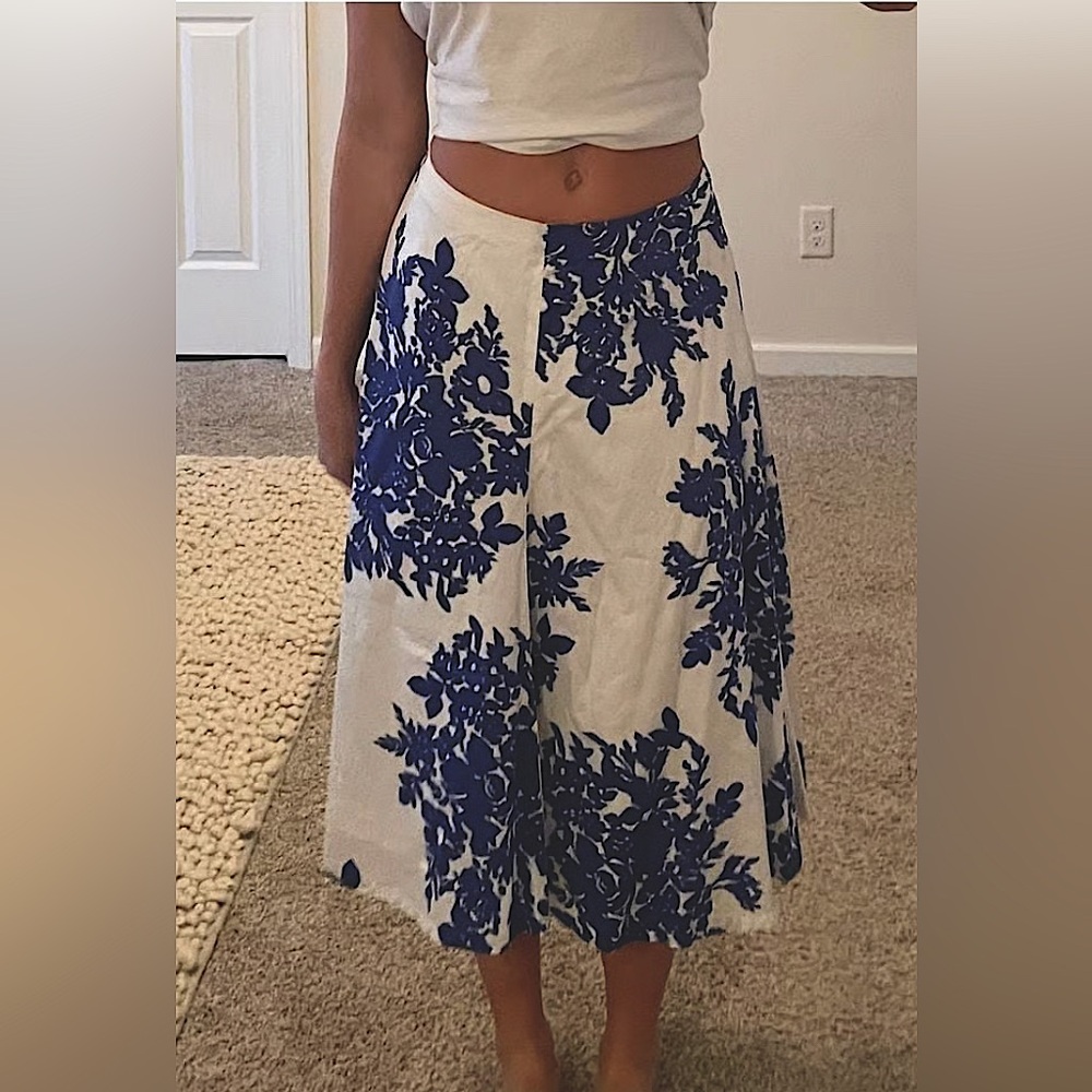 NWOT GAP 100%Cotton 90’s Turquoise White Floral Midi A-Line Skirt